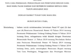PENGUMUMAN Peraturan Bupati (Perbup) Nomor 3 Tahun  2022 Tentang Tata Cara Pembagian, Penggunaan dan Penetapan Rincian Dana Bagi Hasil Pajak Daerah Kepada Desa di Kab. Buton Utara