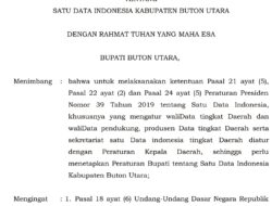 PENGUMUMAN Peraturan Bupati (Perbup) Nomor 5 Tahun 2022 Tentang Satu Data Indonesia Kabupaten Buton Utara