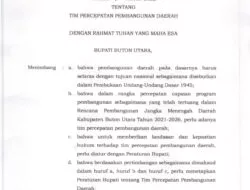 PENGUMUMAN Peraturan Bupati (Perbup) Nomor 6 Tahun  2022 Tentang Tim Percepatan Pembangunan Daerah Kab. Buton Utara