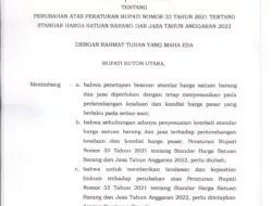 PENGUMUMAN Peraturan Bupati (Perbup) Nomor  7  Tahun  2022 Tentang Perubahan Standar Harga Satuan Barang dan Jasa Pemerintah Kab. Buton Utara
