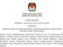 KPU Buka Pandaftaran Pasangan Calon Bupati dan Wakil Bupati  Kabupaten Buton Utara,  27-29 Agustus 2024