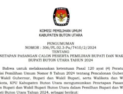 KPU Butur Tetapkan 4 Pasangan Calon Peserta Pemilihan Bupati dan Wakil Bupati Buton Utara Tahun 2024